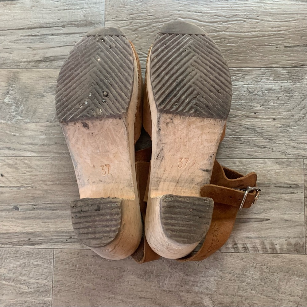 Lotta From Stockholm Wooden Block Heel Leather Buckle Clogs Sandals - Picture 8 of 14